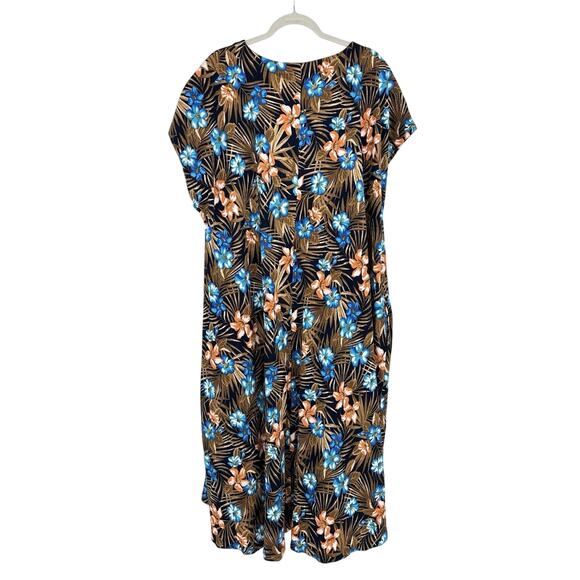 Lands End Womens 2X Hawaiian Midi Dress A-line Floral Short Sleeve Soft Pockets - Picture 2 of 11